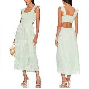 Heartloom Rania Back Cutout Midi Dress Women's Size M Mint Green Boho Smocked